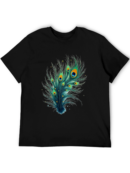 Camiseta Negra con Diseño de Pluma de Pavo Real