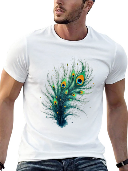 Camiseta Negra con Diseño de Pluma de Pavo Real