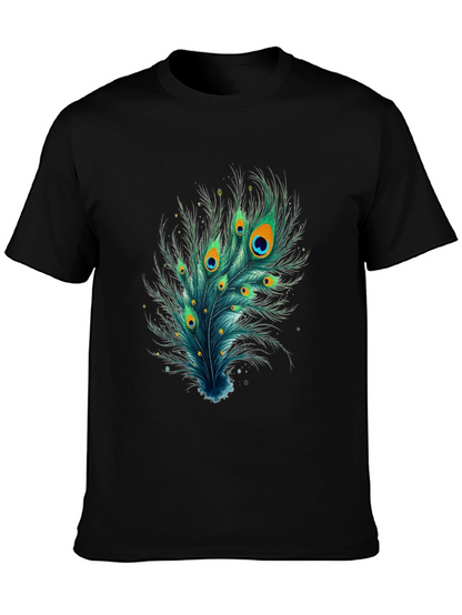 Camiseta Negra con Diseño de Pluma de Pavo Real