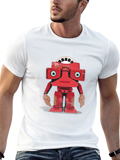 Camiseta Negra con Diseño de Robot Retro