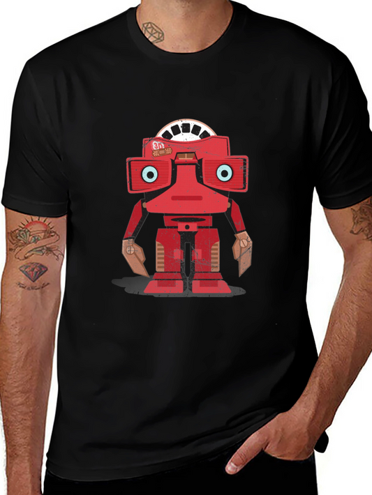 Camiseta Negra con Diseño de Robot Retro