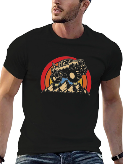 Camiseta Negra con Diseño de Camioneta Monstruo Retro