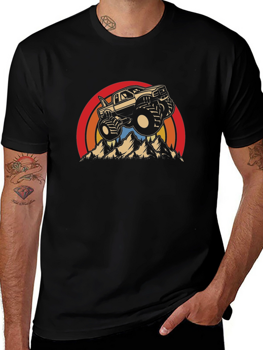 Camiseta Negra con Diseño de Camioneta Monstruo Retro