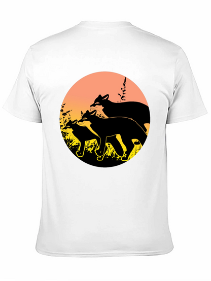 Camiseta Negra con Diseño de Zorros al Atardecer