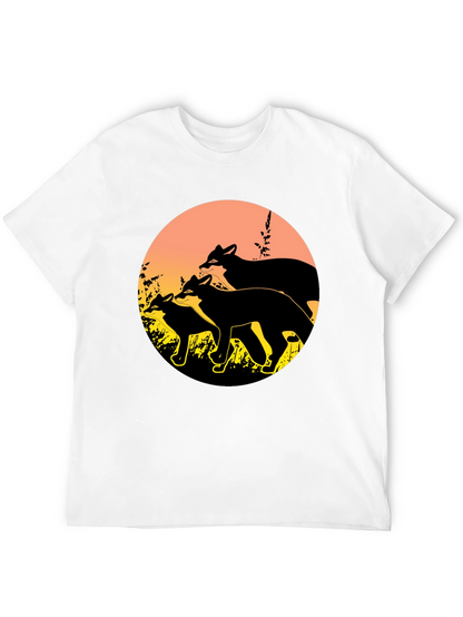 Camiseta Negra con Diseño de Zorros al Atardecer
