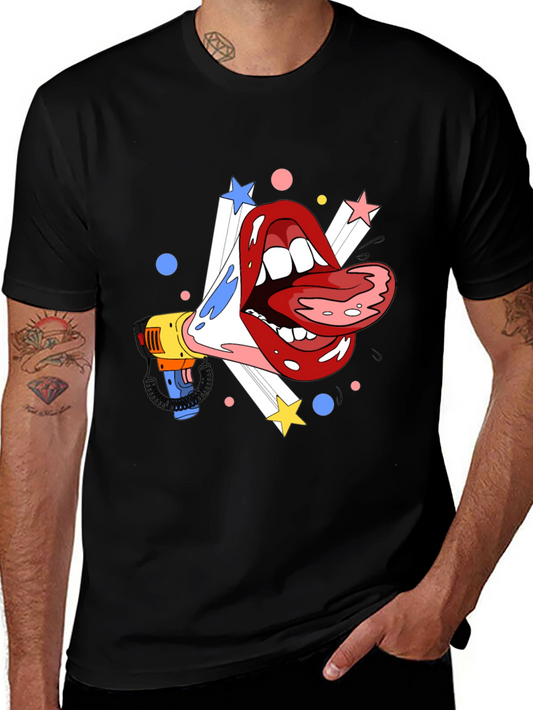 Camiseta Negra con Diseño de Boca y Megáfono