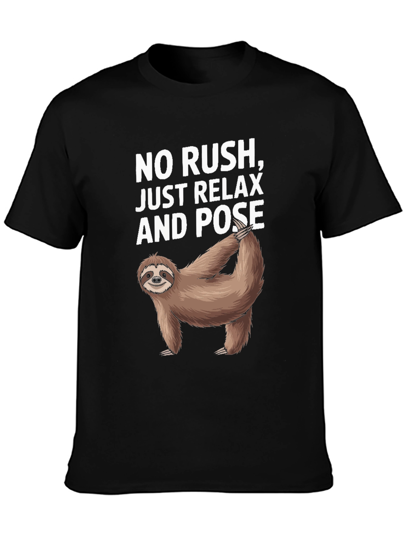 Camiseta Negra Relajada con Perezoso Yoga