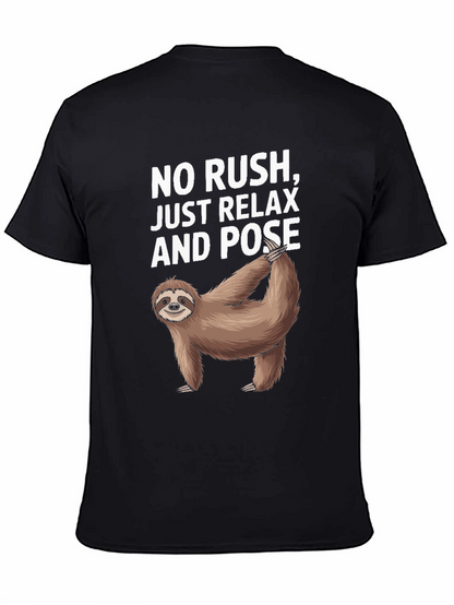 Camiseta Negra Relajada con Perezoso Yoga
