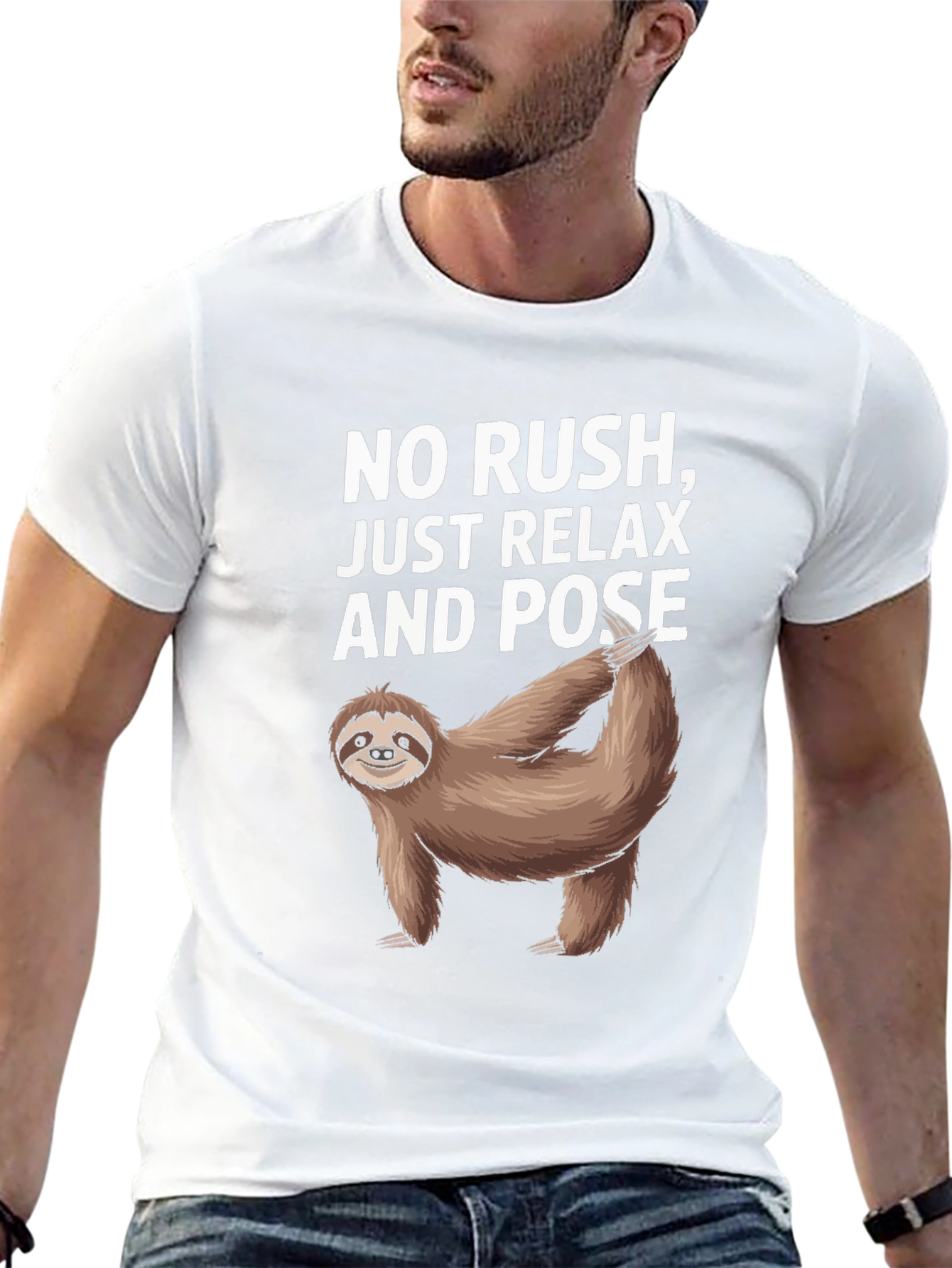 Camiseta Negra Relajada con Perezoso Yoga