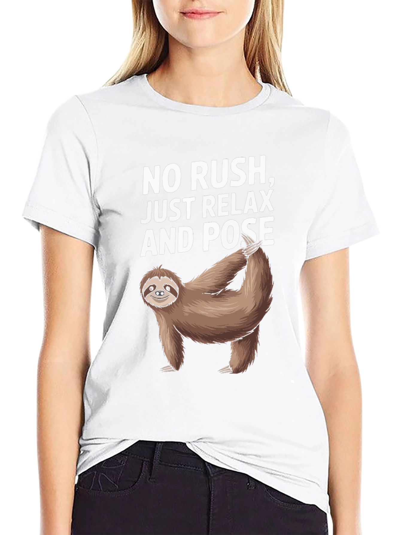 Camiseta Negra Relajada con Perezoso Yoga
