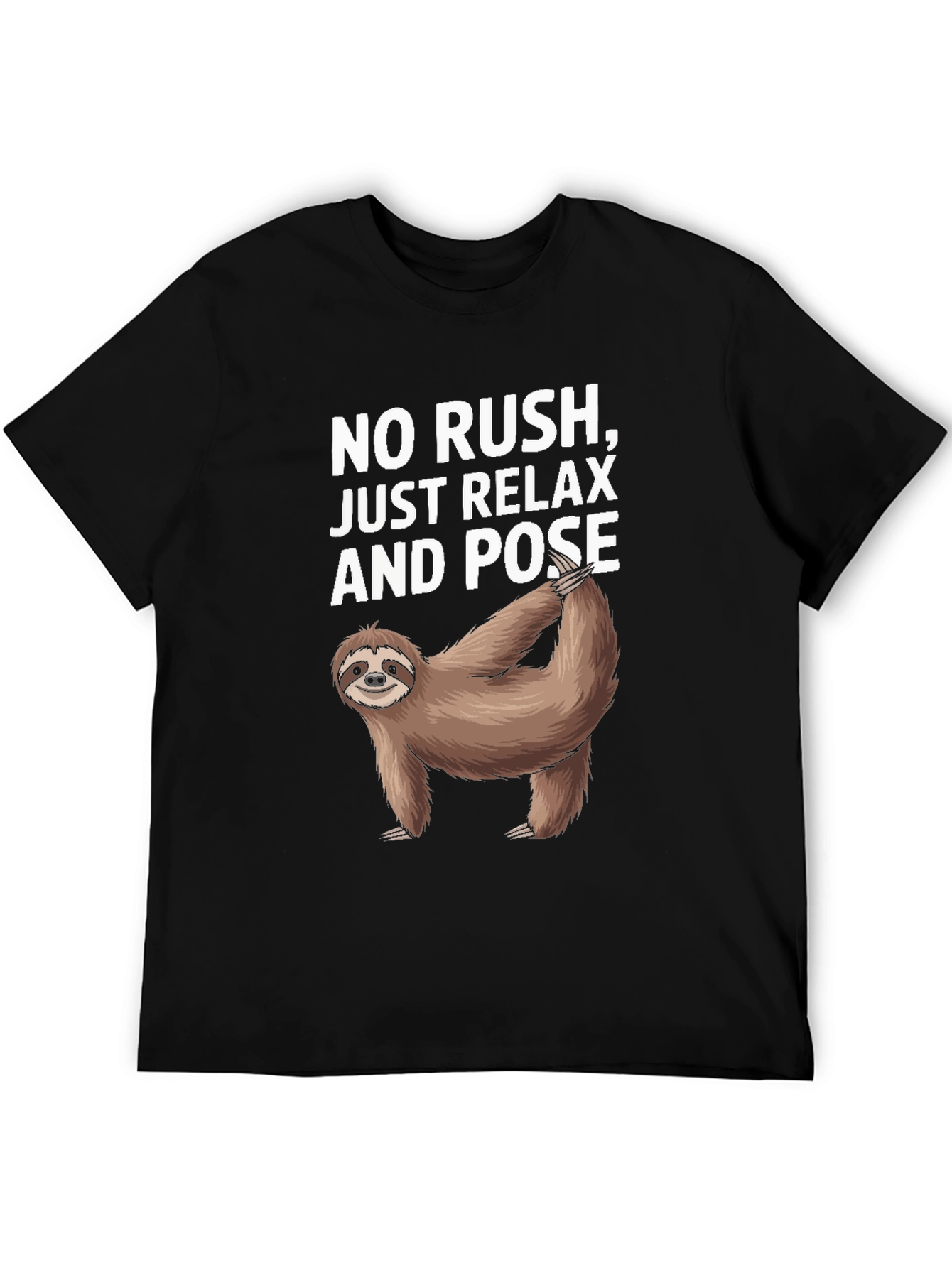 Camiseta Negra Relajada con Perezoso Yoga