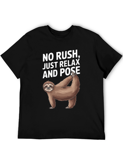 Camiseta Negra Relajada con Perezoso Yoga