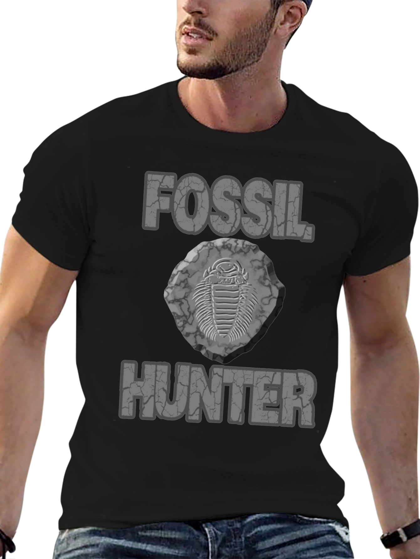 Camiseta Negra Fossil Hunter para Amantes de la Paleontología