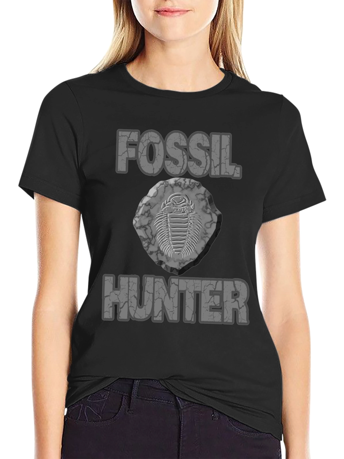Camiseta Negra Fossil Hunter para Amantes de la Paleontología