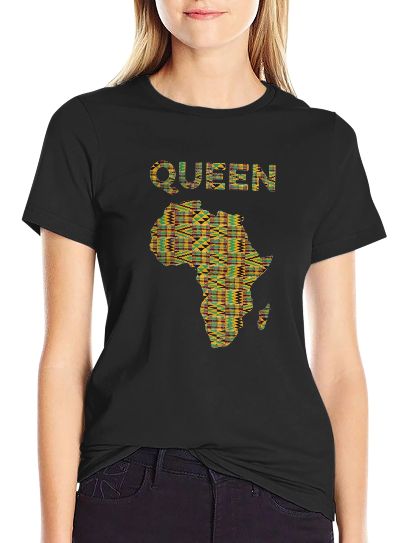 Camiseta Reina África Estampada Negra