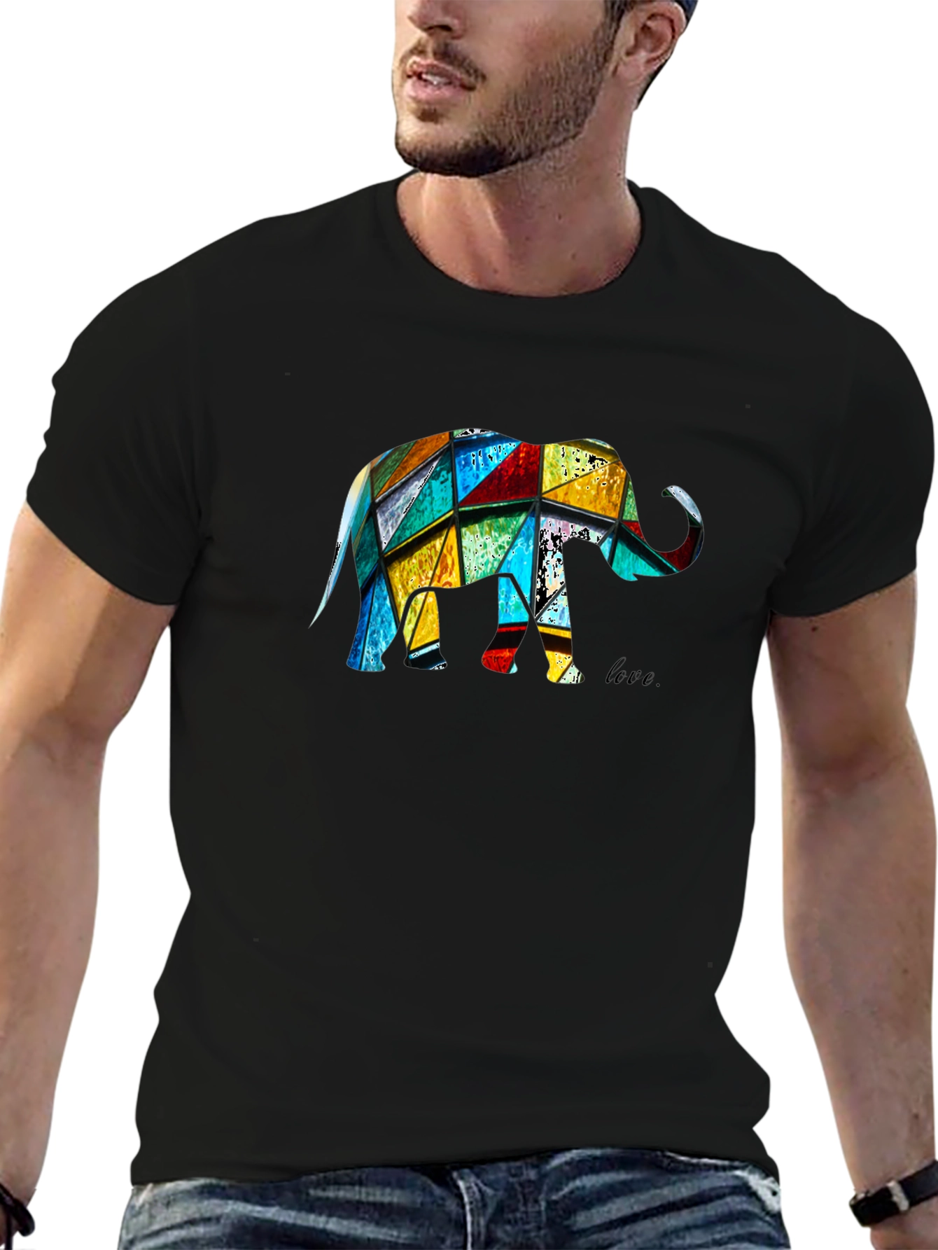 Camiseta Negra con Diseño de Elefante Geométrico