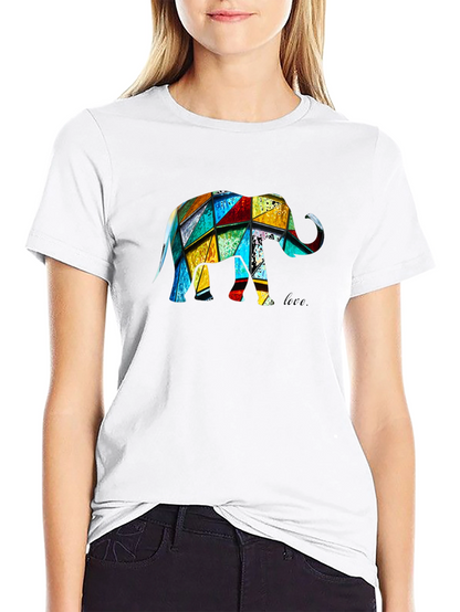 Camiseta Negra con Diseño de Elefante Geométrico