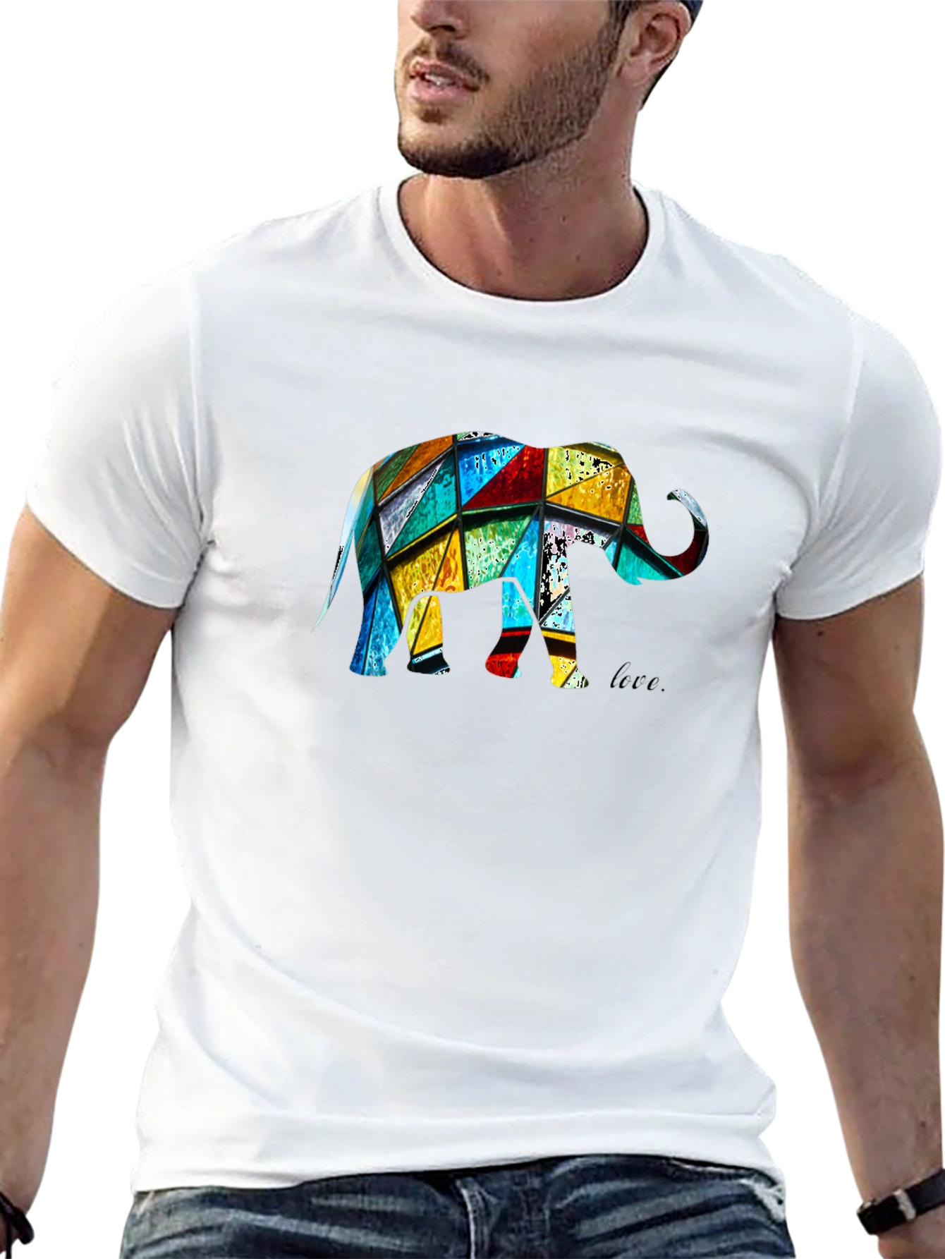 Camiseta Negra con Diseño de Elefante Geométrico