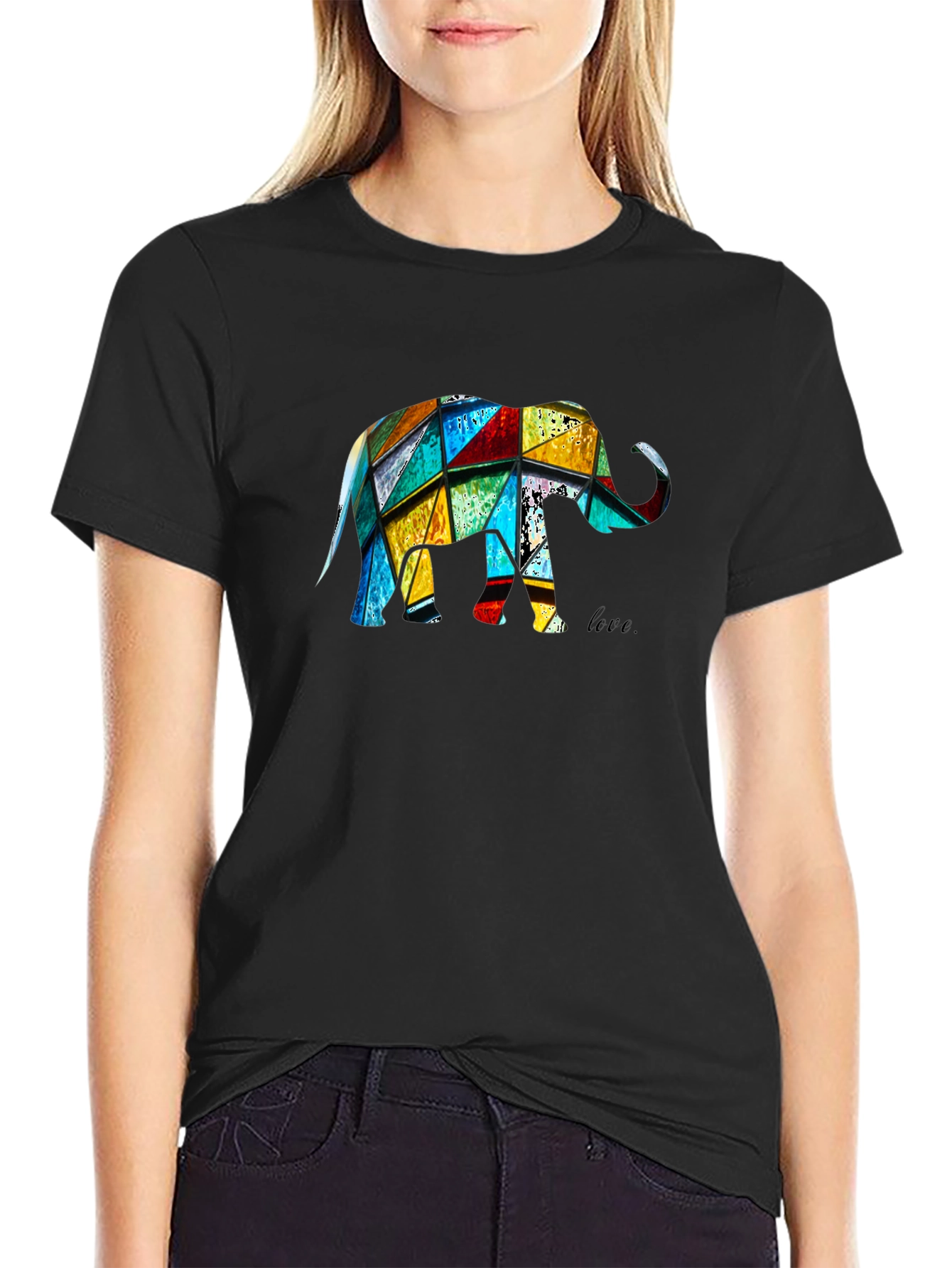 Camiseta Negra con Diseño de Elefante Geométrico