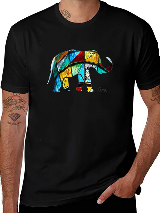 Camiseta Negra con Diseño de Elefante Geométrico