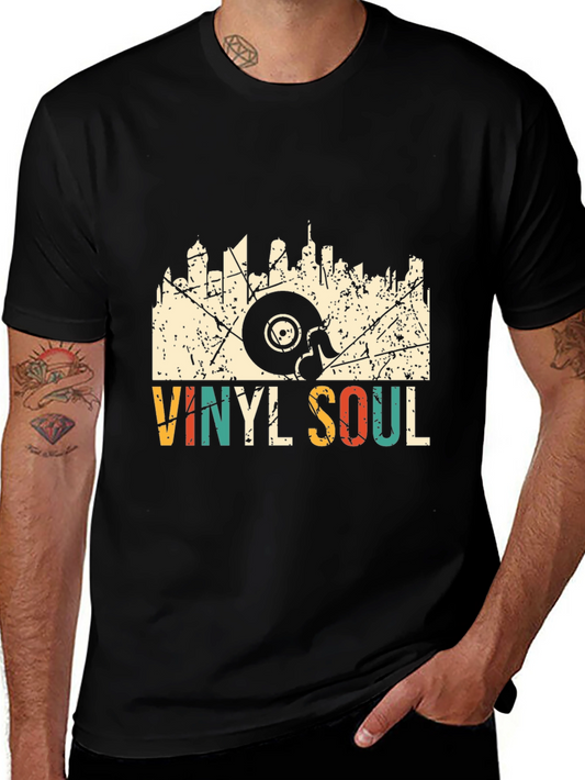 Camiseta Negra Vintage Vinyl Soul para Hombre
