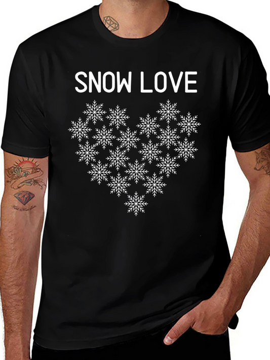 Camiseta Negra Snow Love Corazón de Copos de Nieve