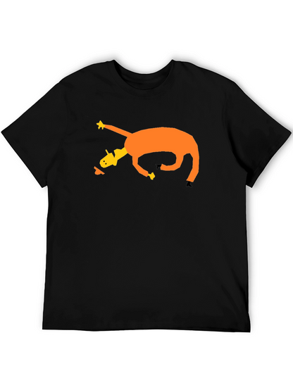 Camiseta Negra con Diseño Abstracto de Caballo Naranja