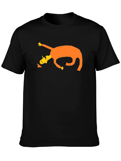 Camiseta Negra con Diseño Abstracto de Caballo Naranja