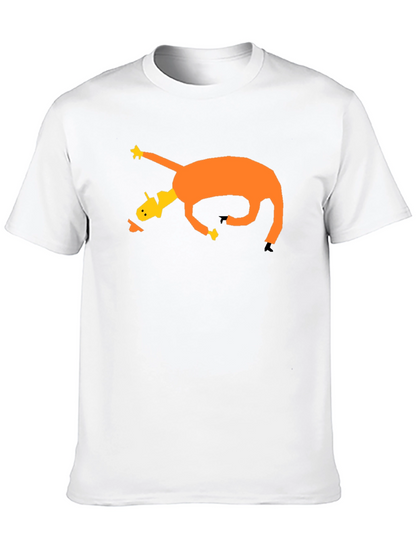 Camiseta Negra con Diseño Abstracto de Caballo Naranja