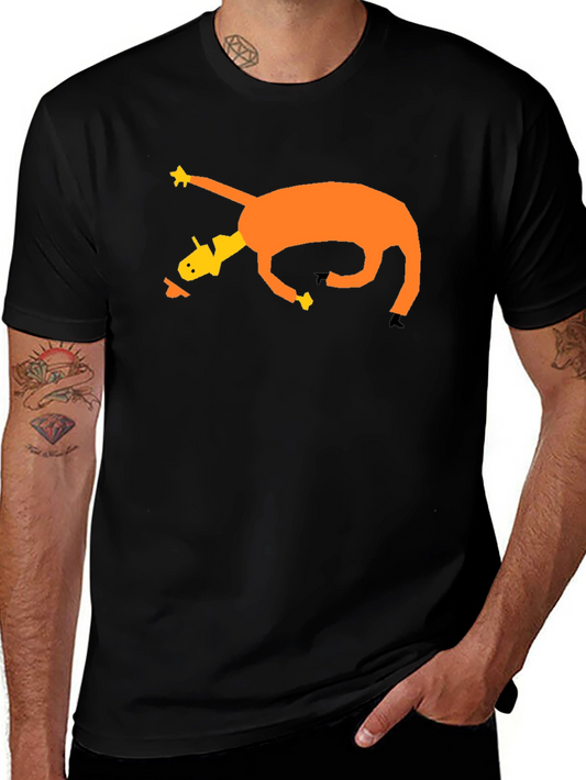 Camiseta Negra con Diseño Abstracto de Caballo Naranja