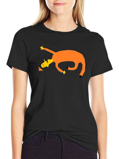 Camiseta Negra con Diseño Abstracto de Caballo Naranja