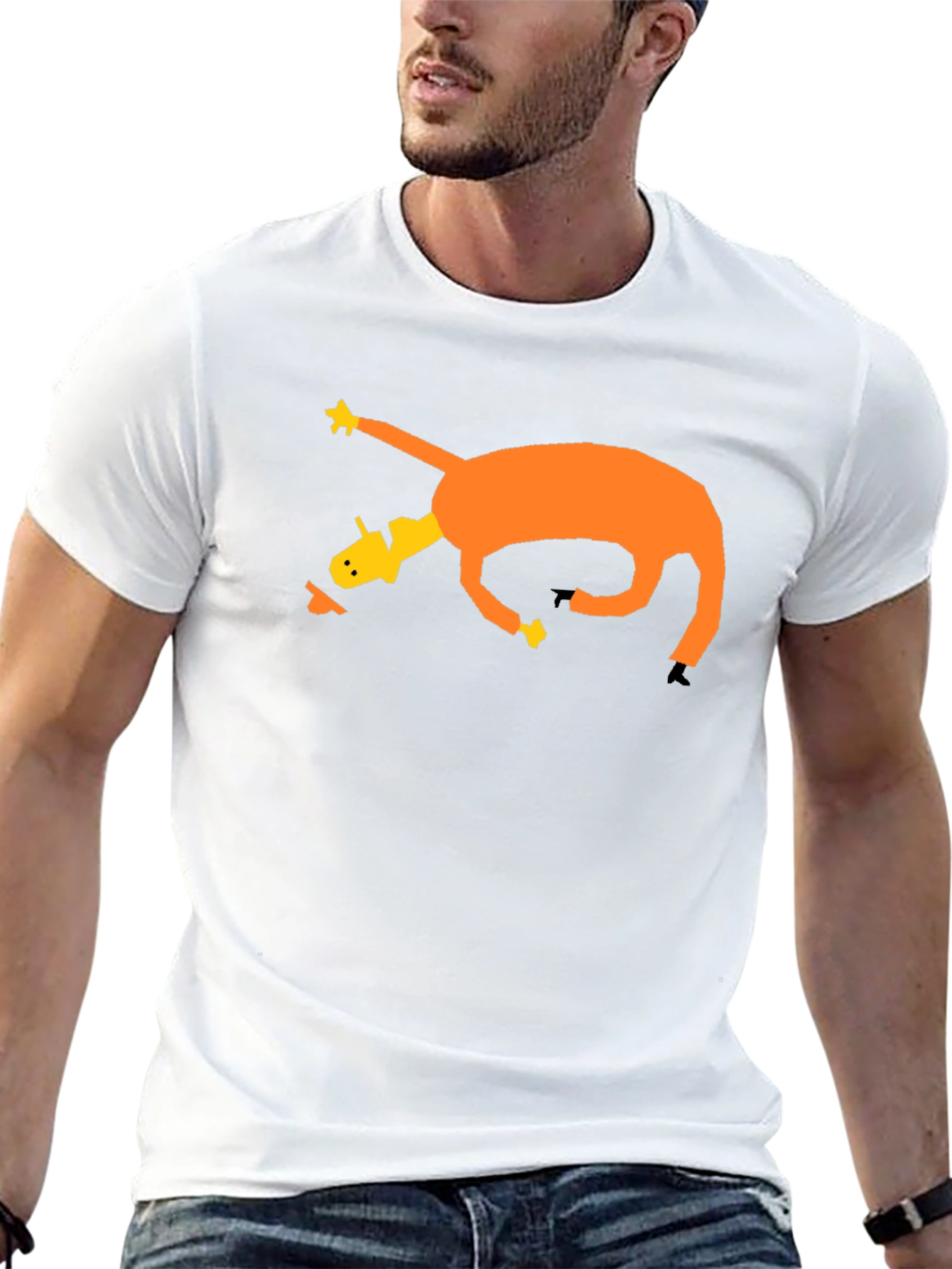 Camiseta Negra con Diseño Abstracto de Caballo Naranja
