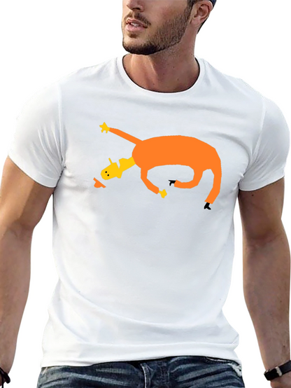 Camiseta Negra con Diseño Abstracto de Caballo Naranja