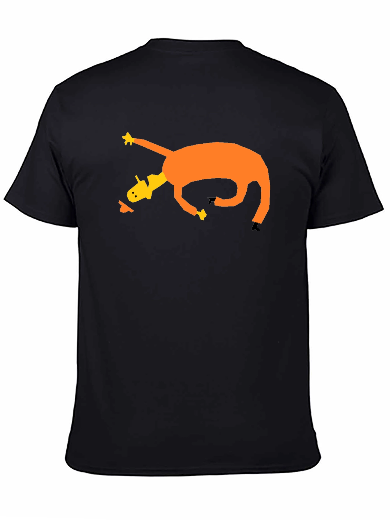 Camiseta Negra con Diseño Abstracto de Caballo Naranja