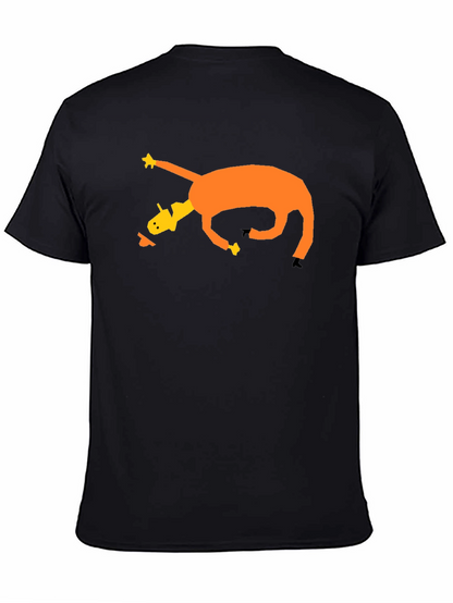 Camiseta Negra con Diseño Abstracto de Caballo Naranja