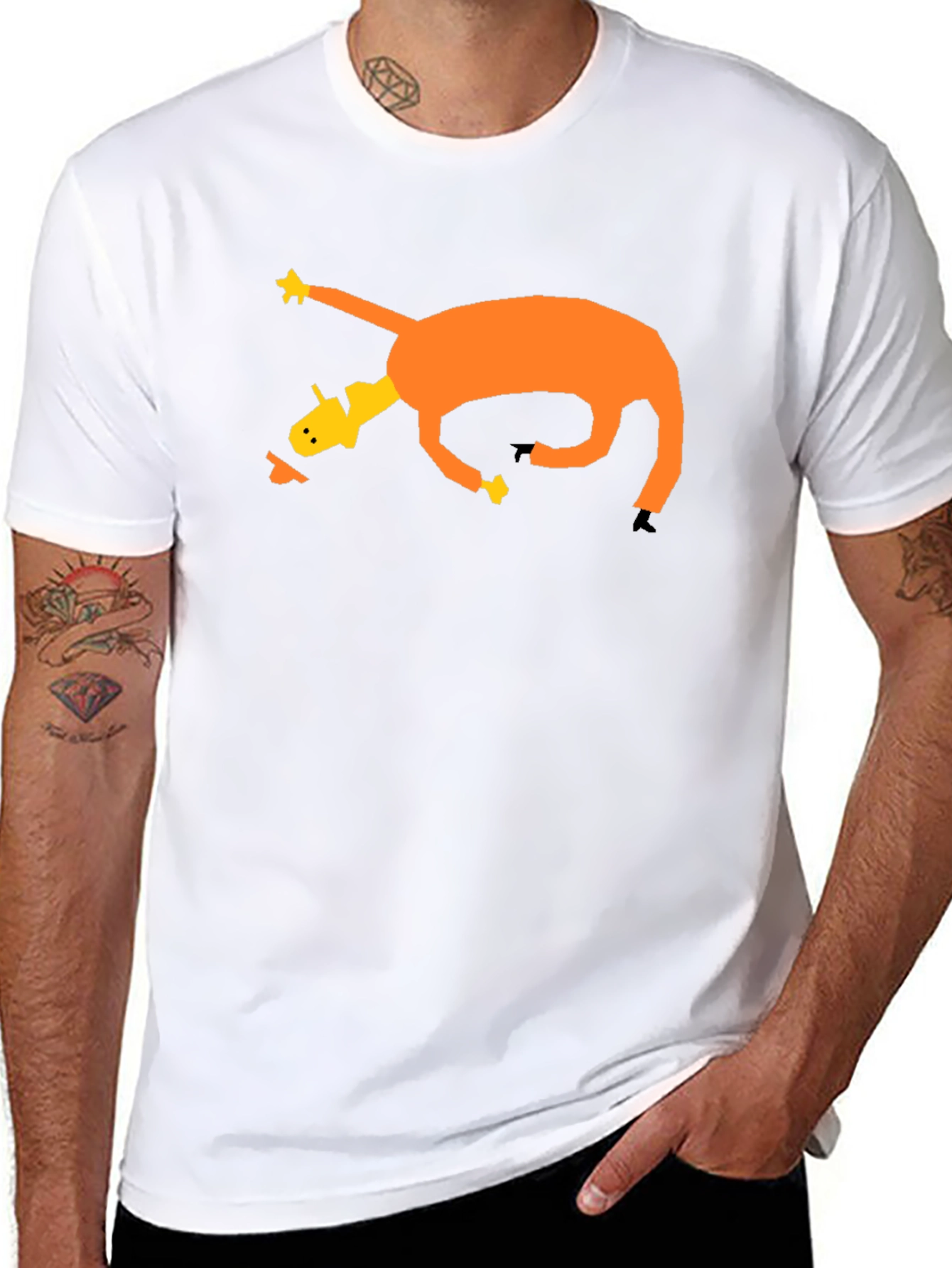 Camiseta Negra con Diseño Abstracto de Caballo Naranja