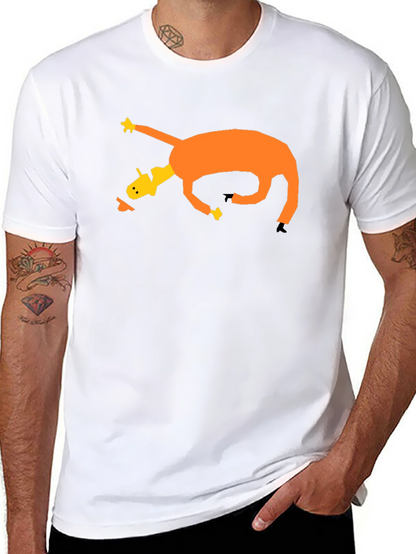 Camiseta Negra con Diseño Abstracto de Caballo Naranja