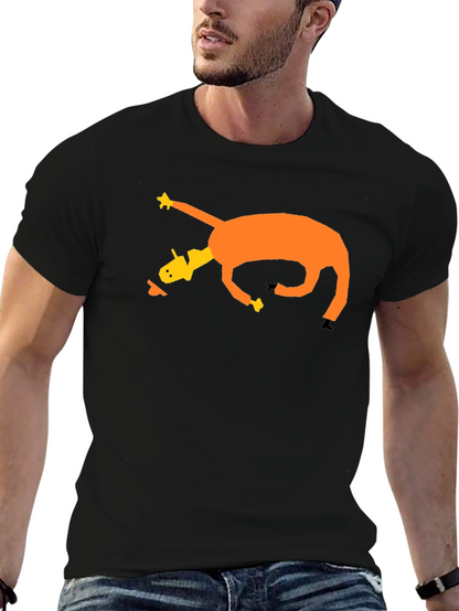 Camiseta Negra con Diseño Abstracto de Caballo Naranja