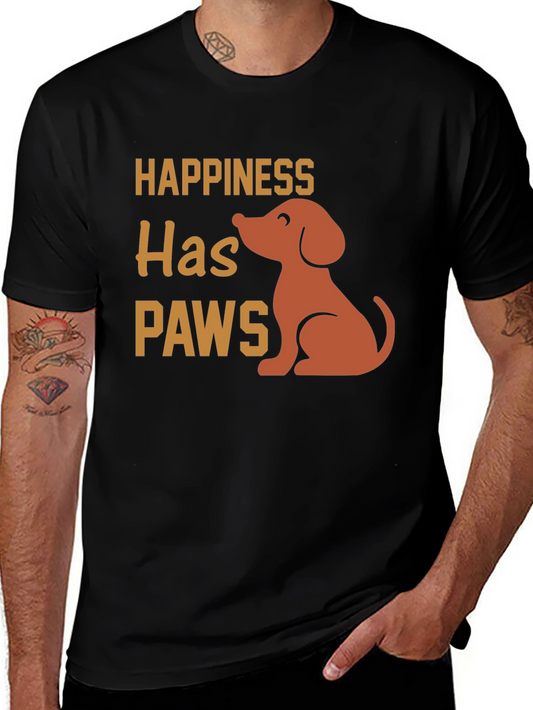 Camiseta Negra Happiness Has Paws para Amantes de los Perros