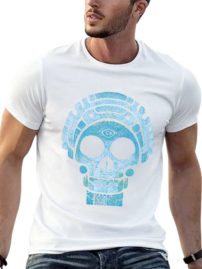 Camiseta Negra con Diseño de Calavera Azteca