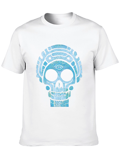 Camiseta Negra con Diseño de Calavera Azteca