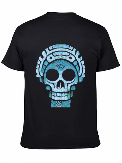 Camiseta Negra con Diseño de Calavera Azteca