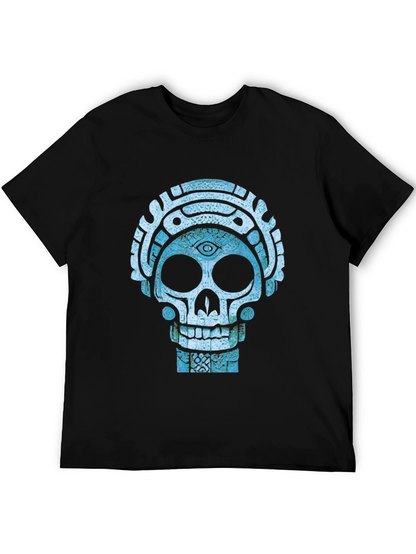 Camiseta Negra con Diseño de Calavera Azteca