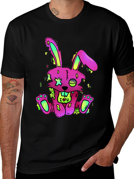 Camiseta Negra con Conejo Zombie Colorido