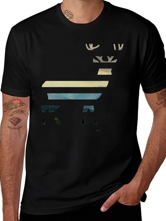 Camiseta Negra con Diseño de Ciervo Paisajista