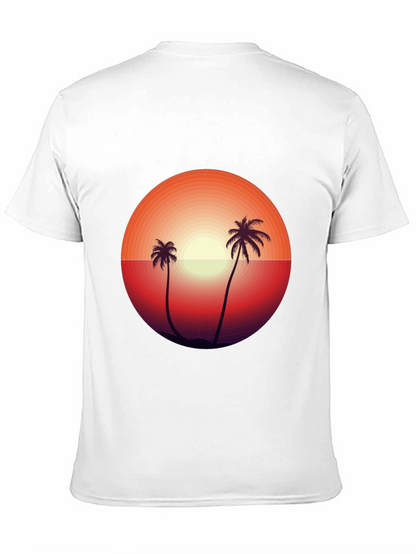 Camiseta Negra con Diseño de Atardecer Tropical