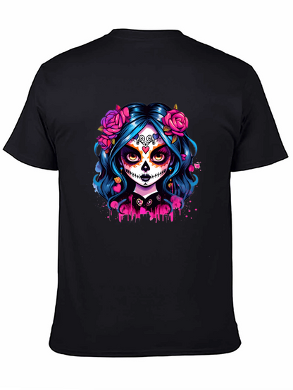 Camiseta Negra con Diseño de Catrina Floral