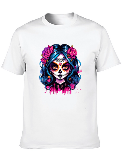 Camiseta Negra con Diseño de Catrina Floral