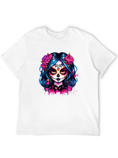 Camiseta Negra con Diseño de Catrina Floral