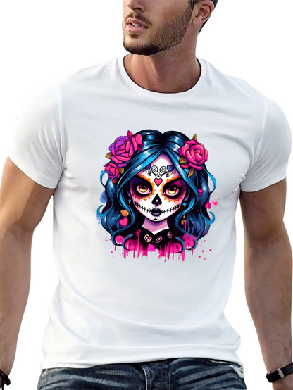 Camiseta Negra con Diseño de Catrina Floral